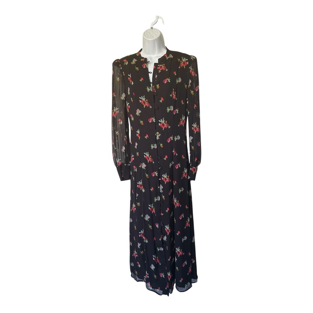 Hill House Cindra Midi Dress Black Ikat Floral Long Sleeve Excellent Size XS - Picture 4 of 10